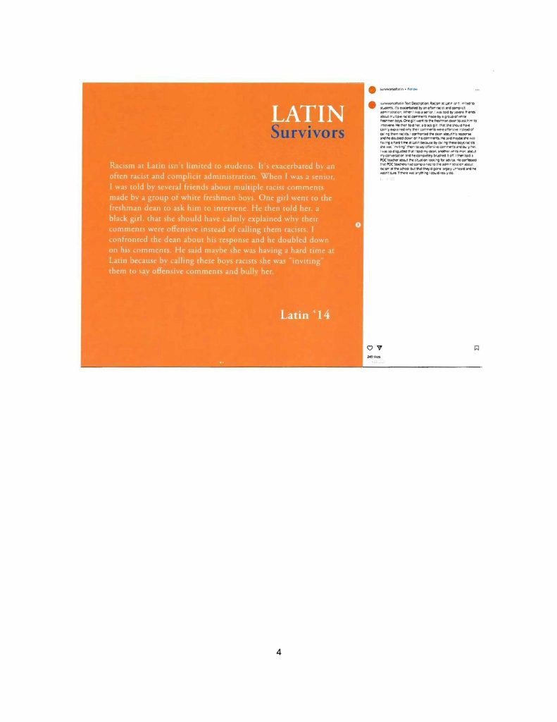 Misconduct, Breach, Fiduciary duty, Bullying, Cyberbullying, Discrimination , Harassment, Fiduciary duty, Lawsuit,Investigate potential breaches, Latin trustees and officers, Latin School of Chicago, Boies, Schiller, Flexner LLP, demand letter, Lawsuit, members, Board of Trustees, judiciary duty, ministrative misconduct, faulty misconduct, Violations state and federal laws, discrimination, Antisemitism, harassment, Physical assault, Bullying, cyberbullying, Gross mismanagement, malfeasance, Student safety, Suicide, Emotional harm, Physical harm, Randall Dunn - Head of School Latin School of Chicago, Kristine Von Ogden - Latin School of Chicago Upper School Director, David Koo - Latin School of Chicago trustee and board chair, Thomas Hagerman - Latin School of Chicago Head of School, Shelley Greenwood - Latin School of Chicago Assistant Head of School, Bridget C. Coughlin - Latin School of Chicago, board of trustee, president and CEO of Shedd Aquarium, Beth Goldberg - Heller Latin School of Chicago board of trustee, Bridget Hennessy - Latin School of Chicago Dean of Students, Carrie Parr - Latin School of Chicago trustee and vice chair, Christopher Keogh - Latin School of Chicago trustee, Collen Batcheler - Latin School of Chicago trustee, Dara Milner - Latin School of Chicago trustee and board chair, Edward Benford - Latin School of Chicago trustee, Darren Snyder - Latin School of Chicago trustee and treasurer, David Williams - Latin School of Chicago trustee and secretary, Michael Szczepanek - Chief Financial Officer at Latin School of Chicago, Deb Sampey - Latin School of Chicago Middle School Director, Denise Fogus Gibson - Latin School of Chicago trustee, Diane Saltoun - Latin School of Chicago trustee, Dontrey Britt-Hart - Latin School of Chicago trustee, Elizabeth Mihas - Latin School of Chicago trustee, Georgy Ann Peluchiwiski Latin School of Chicago trustee and board chair, Jeff Sharp - Latin School of Chicago trustee and board chair, Robert Chapman - Latin School of Chicago trustee and board chair, Timothy Hurd - Latin School of Chicago trustee, Tanya Polsky - Latin School of Chicago trustee, Val Vlahos - Latin School of Chicago trustee, Valerie Wiley - Latin School of Chicago trustee. Vince Cozzi - Latin School of Chicago trustee and board chair, Walter Pryor - Latin School of Chicago trustee, Traveres “Tray” White - Latin School of Chicago Middle School Division Director, Tim Cronister - Latin School of Chicago Director of Student Life, Susan Bolon - Latin School of Chicago Director of Human Resources, Scott Kaniewski - Latin School of Chicago trustee, Sarah Norris - Latin School of Chicago trustee, Ryan Harris - Latin School of Chicago trustee, Ryan Allen - Latin School of Chicago Assistant Head of School, Ronald Seymore - Latin School of Chicago trustee, Rafael Santana - Latin School of Chicago trustee, Peter Jackson - Latin School of Chicago trustee, Paul Furlow - Latin School of Chicago trustee, Olumide Ajiginni - Latin School of Chicago trustee, Nils Larsen - Latin School of Chicago trustee, Nicole Mann - Latin School of Chicago trustee, Nick Baer - Latin School of Chicago Upper School Director, Nancy Dwyer - Latin School of Chicago trustee, Meredith Bluhm-Wolf - Latin School of Chicago trustee, Maury Tognarelli - Latin School of Chicago trustee, Lina Wei - Latin School of Chicago trustee, Jyoti Patel - Latin School of Chicago trustee, Jonathan Berger - Latin School of Chicago trustee, Jennifer Prewitt - Latin School of Chicago trustee, Jennifer Peeples - Latin School of Chicago trustee, Jennifer Cizner - Latin School of Chicago trustee, Gurpreet Singh - Latin School of Chicago trustee, Erin Amico Wegscheide - Latin School of Chicago trustee, Elizabeth Betten - Latin School of Chicago trustee